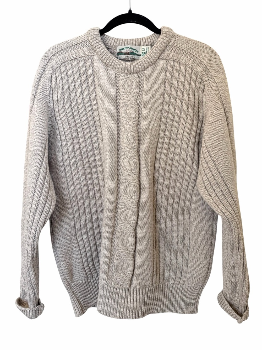 Aran Crafts Cable Crewneck Sweater Merino Wool